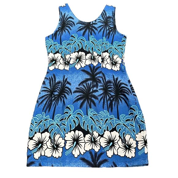 Hawaiian By‎ Basix Dress Womens Medium Blue Floral Aloha Beach Sleeveless Mini - Picture 1 of 7